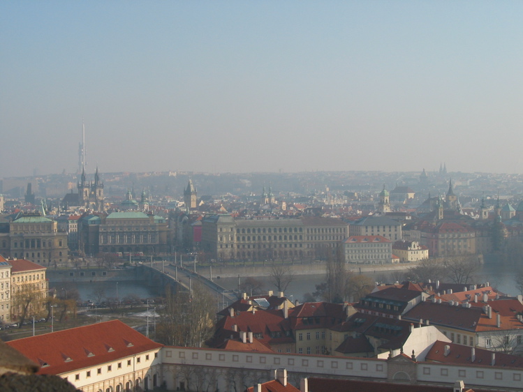 Séð yfir miðbæ Prag